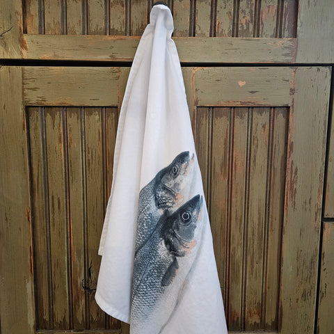 White Cotton Fish Kitchen Towel