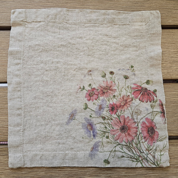 Linen Cocktail Napkins - COUNTRY FLOWERS (set of 6)
