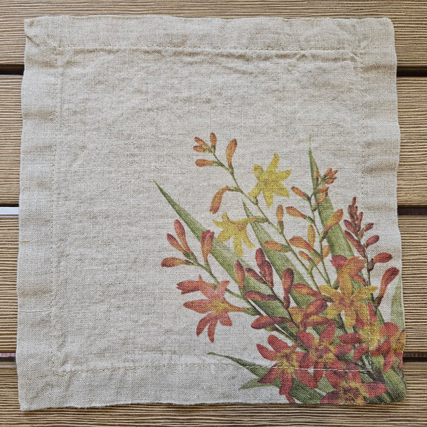 Linen Cocktail Napkins - COUNTRY FLOWERS (set of 6)