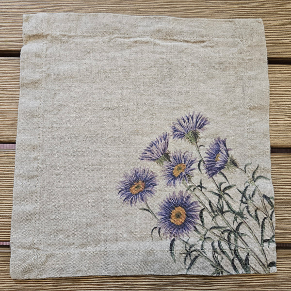 Linen Cocktail Napkins - COUNTRY FLOWERS (set of 6)