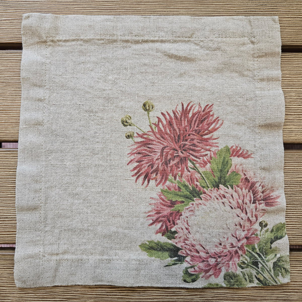 Linen Cocktail Napkins - COUNTRY FLOWERS (set of 6)
