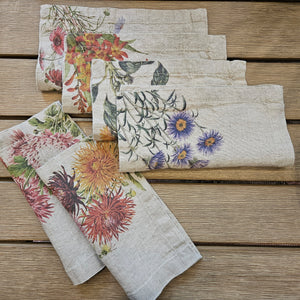 Linen Cocktail Napkins - COUNTRY FLOWERS (set of 6)