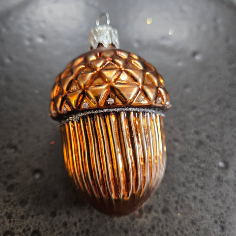 Brown Acorn Glass Ornament