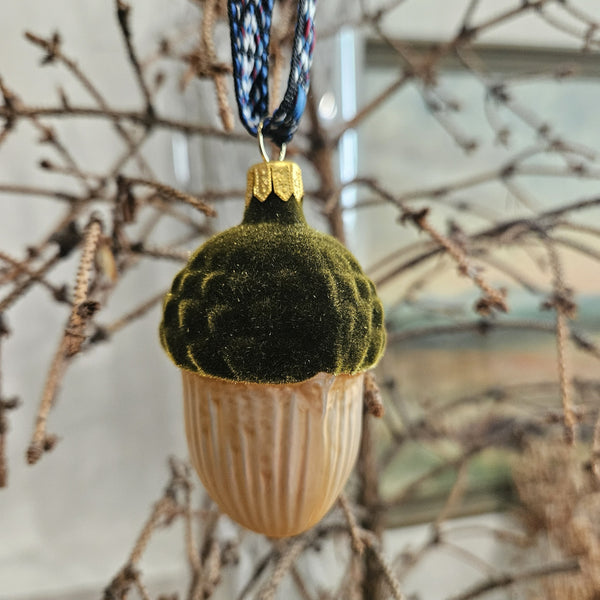 Velvet Acorn Glass Ornament