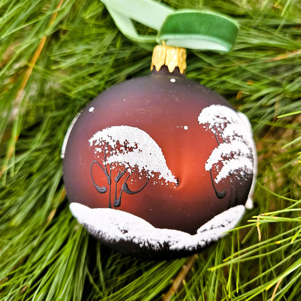 Winter Church & Village Brown Glass Ornament
