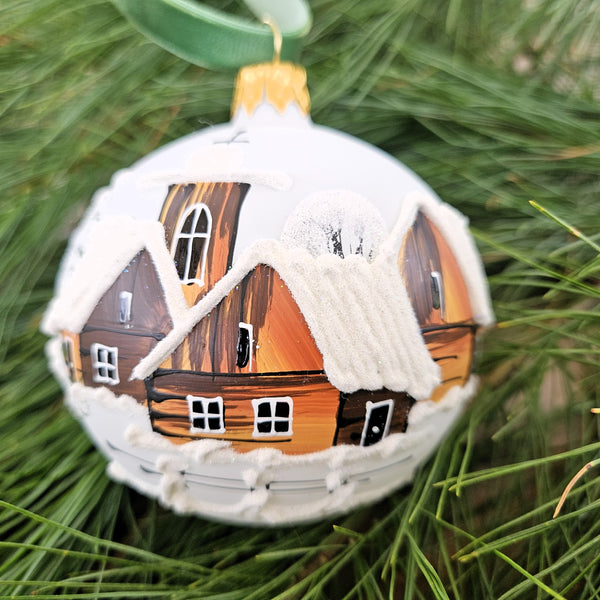 Winter Church & Village White Glass Ornament