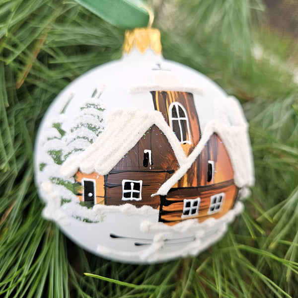 Winter Church & Village White Glass Ornament
