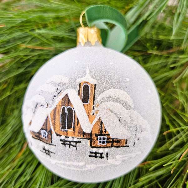 Winter Church & Village Glass Ornament