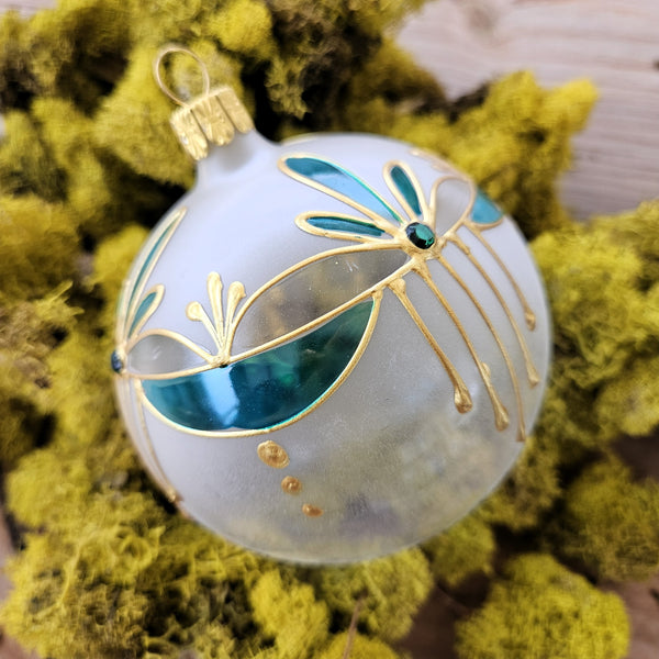 Art Nouveau Glass Ornament  - Teal Blue