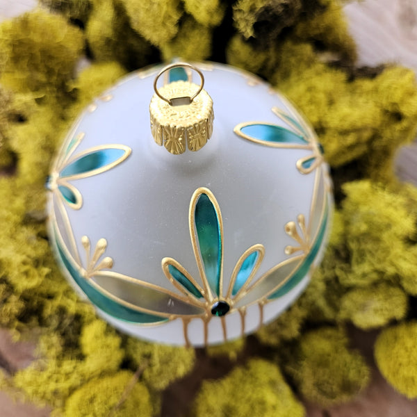 Art Nouveau Glass Ornament  - Teal Blue