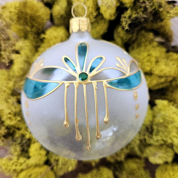 Art Nouveau Glass Ornament  - Teal Blue