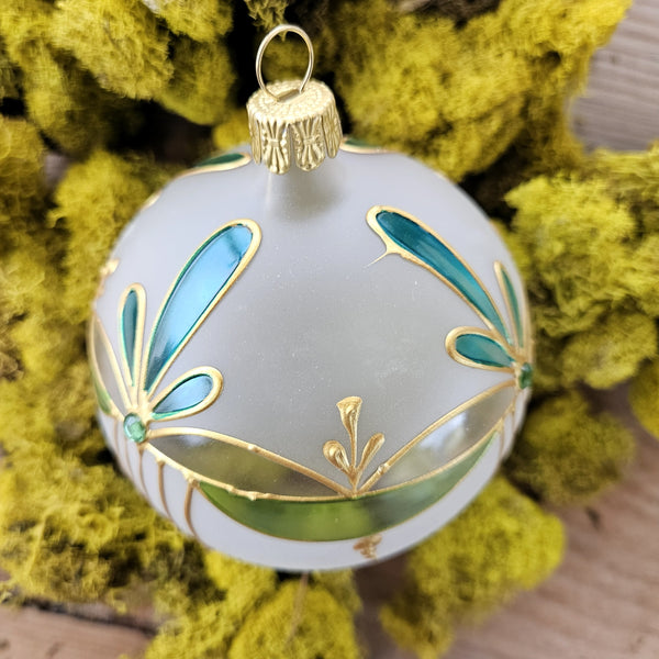 Art Nouveau Glass Ornament  -  Light Green + Teal Blue