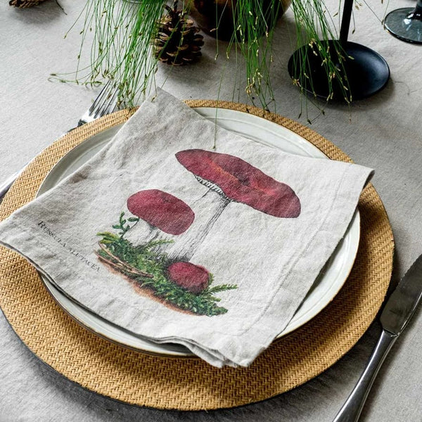 Linen Napkins - FOREST MUSHROOMS (set of 6)