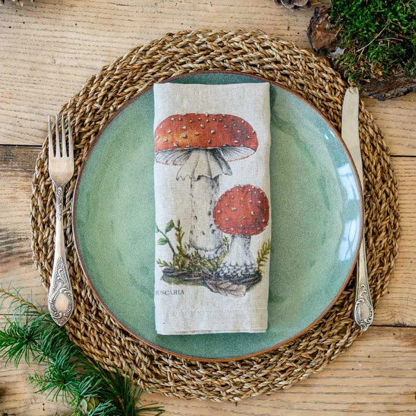 Linen Napkins - FOREST MUSHROOMS (set of 6)