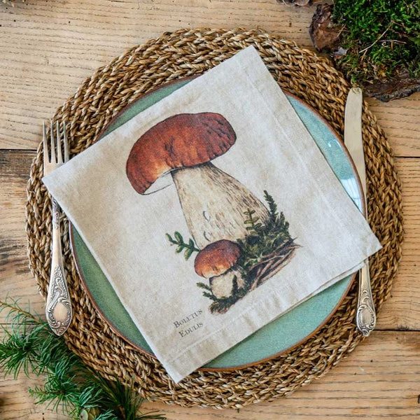 Linen Napkins - FOREST MUSHROOMS (set of 6)