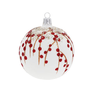 Snow-Covered Rosehips Glass Ornament
