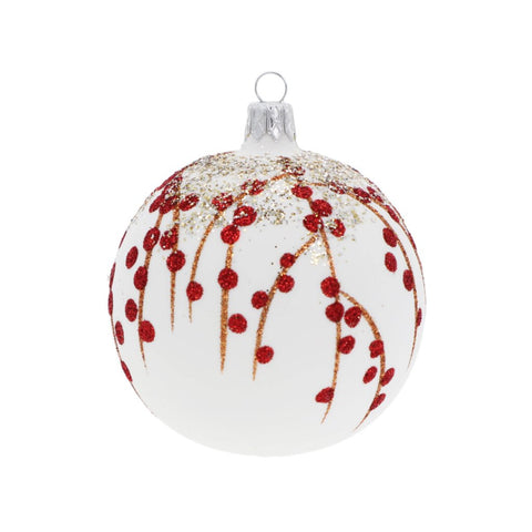 Snow-Covered Rosehips Glass Ornament