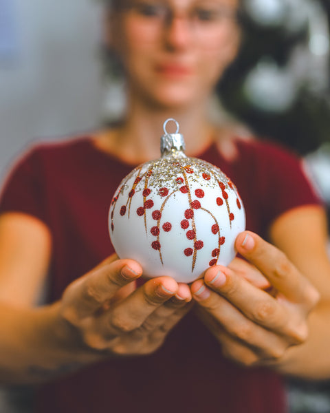 Snow-Covered Rosehips Glass Ornament