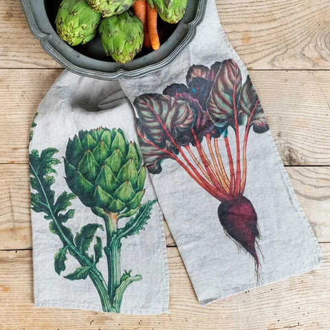 Linen Kitchen Towels - ARTICHOKE + BEETROOT (set of 2)