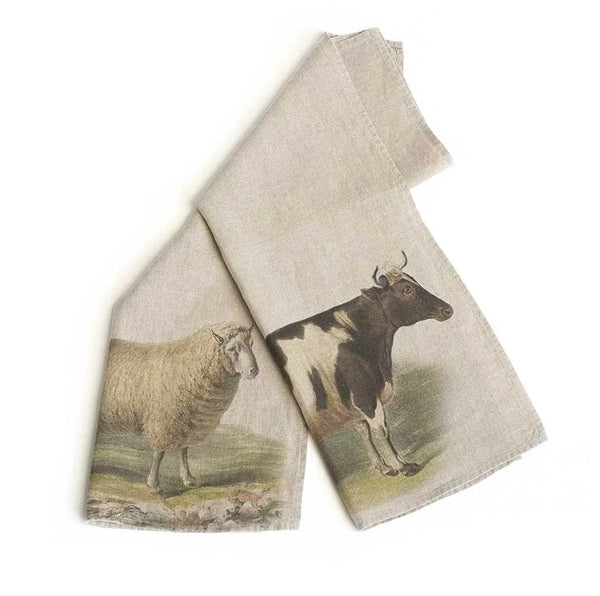 Linen Kitchen Towels - COW + SHEEP (set of 2)