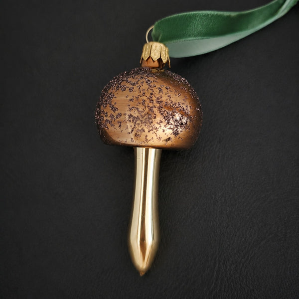 Copper Brown Mushroom Glass Ornament
