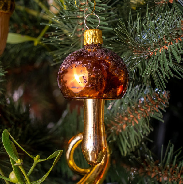 Copper Brown Mushroom Glass Ornament