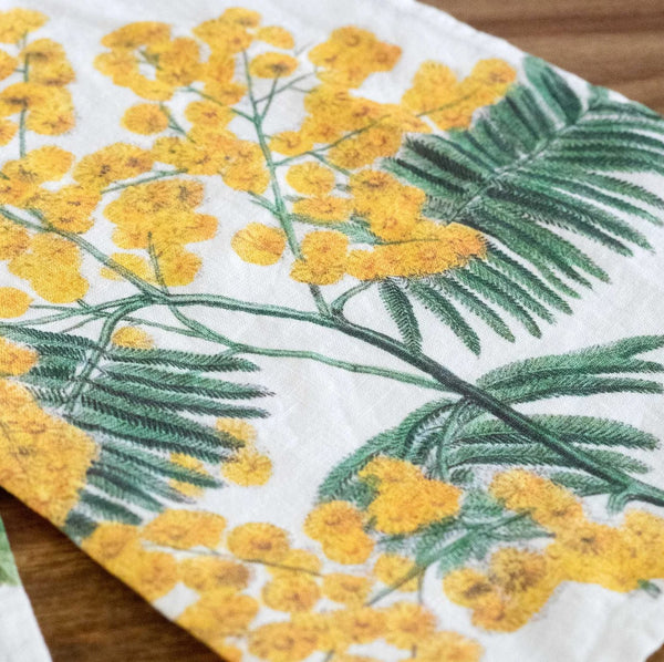 Linen Kitchen Towels - YELLOW ROSE + MIMOSA