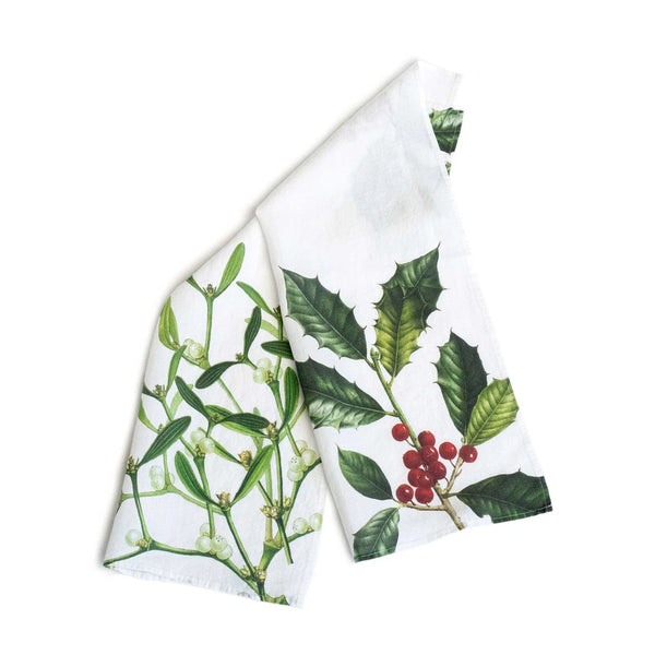 Linen Kitchen Towels - HOLLY + MISTLETOE (set of 2)