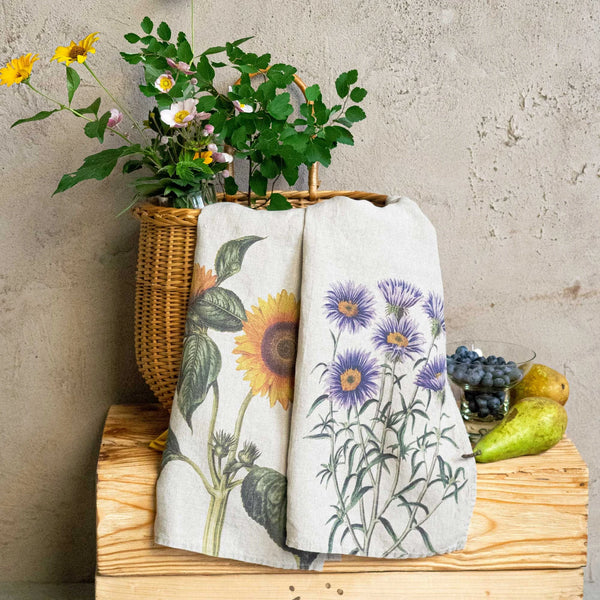 Linen Kitchen Towels - COUNTRY FLOWERS (set of 2)