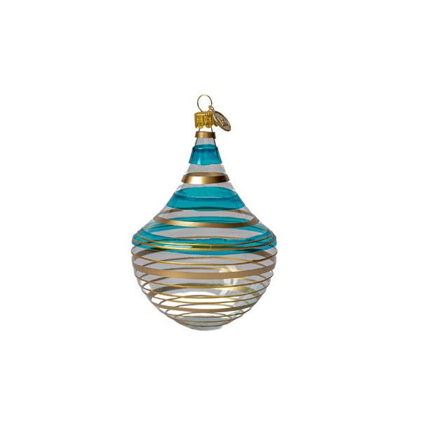 Teardrop Glass Ornament - Blue + Gold