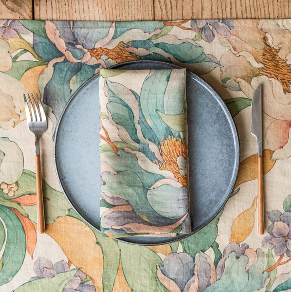 Linen Napkins - Peonies (set of 2)