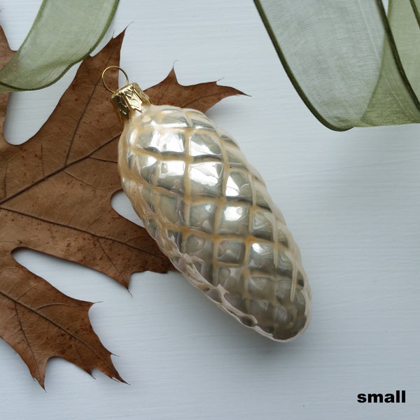 Snow Pine Cone Glass Ornament - Woodland glass ornament handcrafted in Europe, where Old World Christmas ornament making has a long tradition.