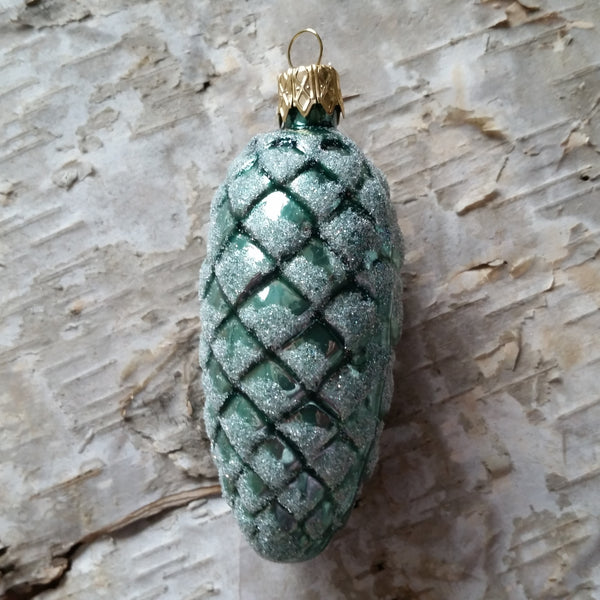 Frosted Pine Cone Glass Ornament - Woodland glass ornament handcrafted in Europe, where Old World Christmas ornament making has a long tradition.