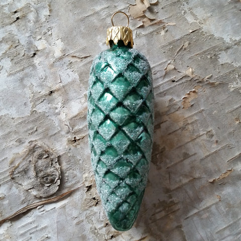 Frosted Pine Cone Glass Ornament - Woodland glass ornament handcrafted in Europe, where Old World Christmas ornament making has a long tradition.