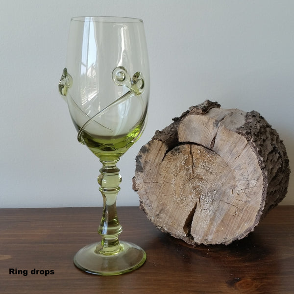 Club Wine Glass - Small - Light green glass drinkware for a glass of wine at your home or champagne toast at your wedding. Beautiful designs by northwestern and central Europe artists inspired by medieval times, when “forest glass” glassmaking technologies were developed