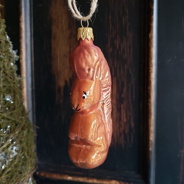 Squirrel Glass Ornament - Woodland glass ornament handcrafted in Europe, where Old World Christmas ornament making has a long tradition.