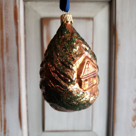 Forest Cottage Glass Ornament - Woodland glass ornament handcrafted in Europe, where Old World Christmas ornament making has a long tradition.