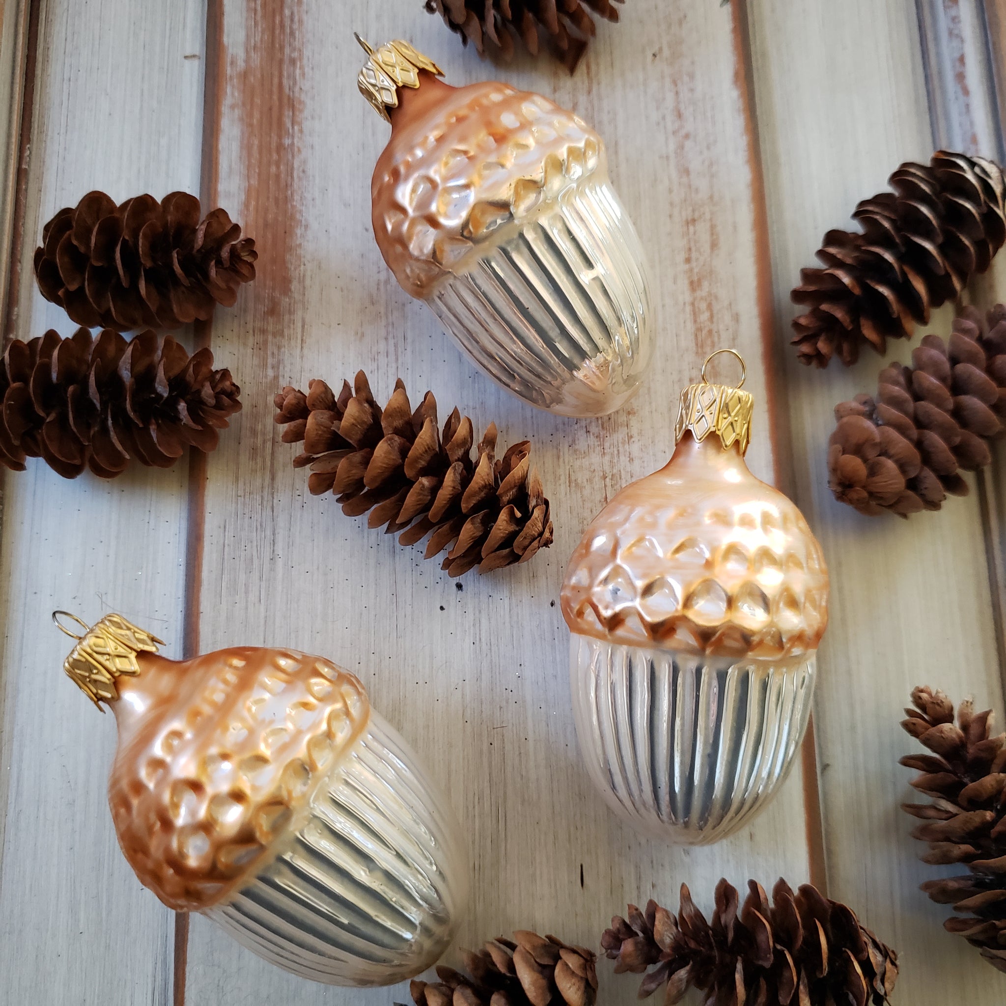 Glass Acorn Ornament - Woodland glass ornament handcrafted in Europe, where Old World Christmas ornament making has a long tradition.