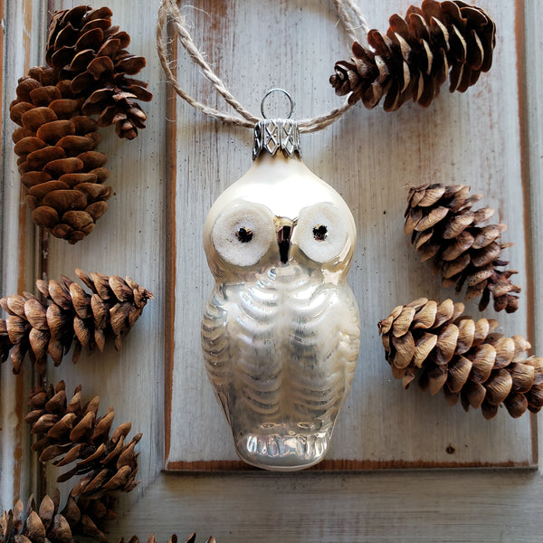 Owl Glass Ornament - Woodland glass ornament handcrafted in Europe, where Old World Christmas ornament making has a long tradition.