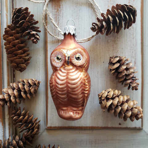 Owl Glass Ornament - Woodland glass ornament handcrafted in Europe, where Old World Christmas ornament making has a long tradition.