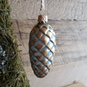 Gray-Blue Pine cone Glass Ornament