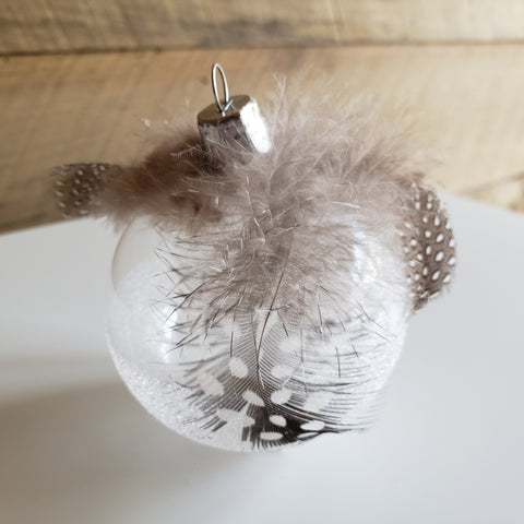 Guinea Feather White Glass Ornament