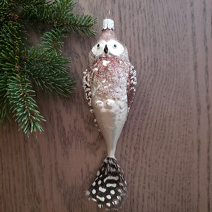 Owl With Feathers Glass Ornament
