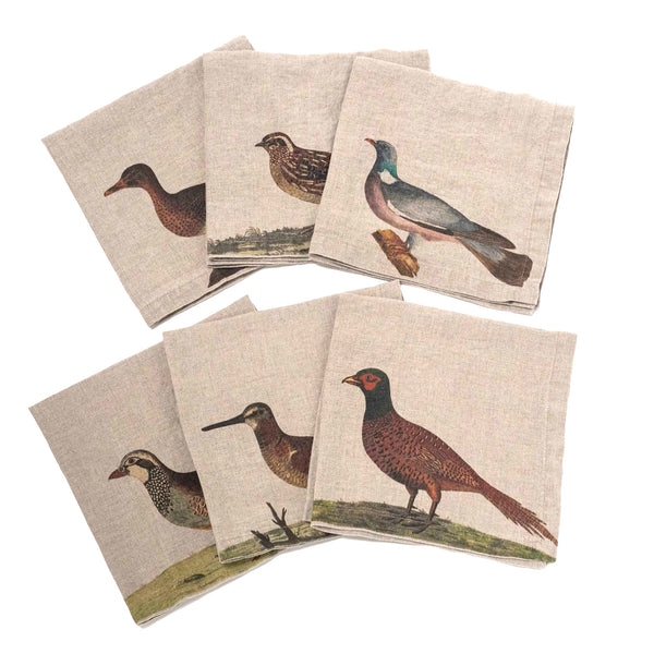 Linen Napkins - WILD BIRDS (set of 6)