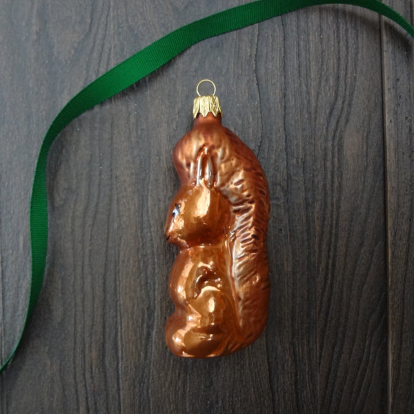 Squirrel Glass Ornament - Woodland glass ornament handcrafted in Europe, where Old World Christmas ornament making has a long tradition.