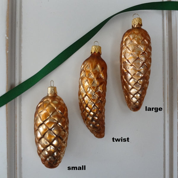 Brown Pine Cone Glass Ornament (3pcs mix) - Woodland glass ornament handcrafted in Europe, where Old World Christmas ornament making has a long tradition.