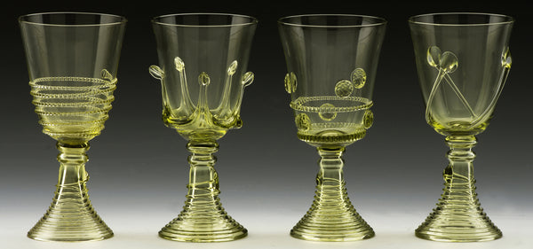 Lodge Wine Glass - Small - Light green glass drinkware for a glass of wine at your home or champagne toast at your wedding. Beautiful designs by northwestern and central Europe artists inspired by medieval times, when “forest glass” glassmaking technologies were developed