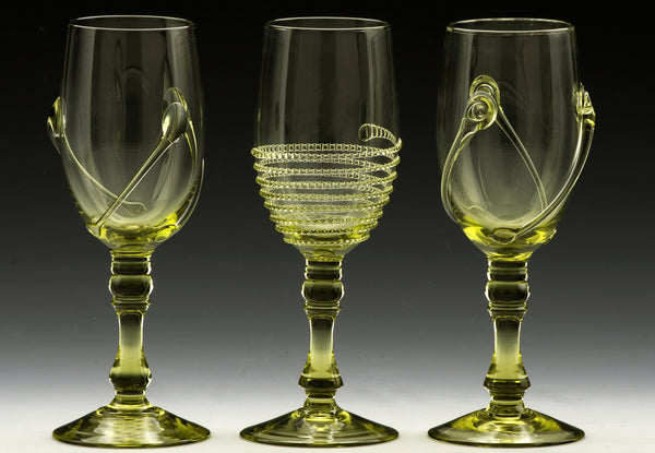 Club Wine Glass - Small - Light green glass drinkware for a glass of wine at your home or champagne toast at your wedding. Beautiful designs by northwestern and central Europe artists inspired by medieval times, when “forest glass” glassmaking technologies were developed